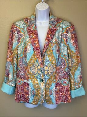 Paperwhite Turquoise Multi Paisley Blazer Size 14